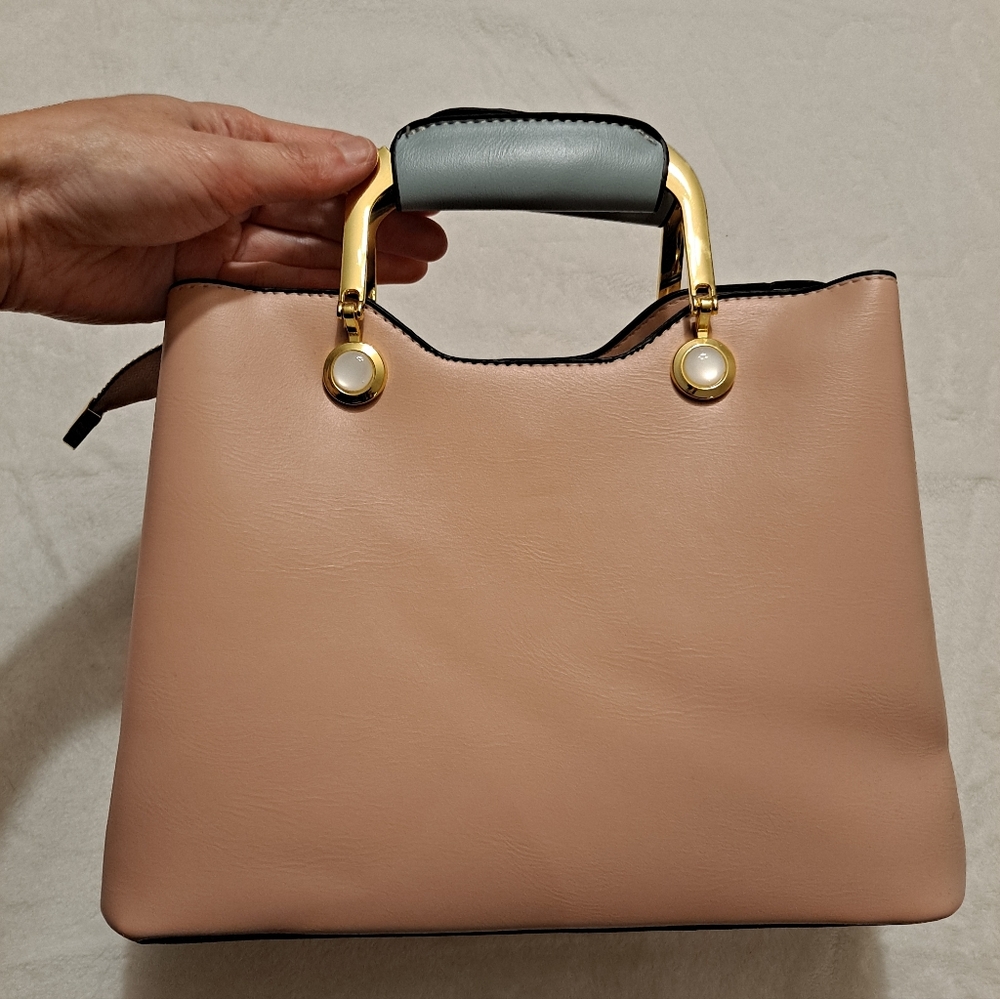 Jane Novo Pink Tan & Blue Colorblock Convertable Handbag Crossbody Bag - Picture 3 of 10